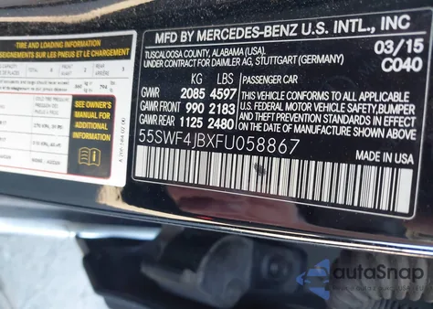 2015 Mercedes-Benz C 300 from USA, damaged, VIN 55SWF4JBXFU058867